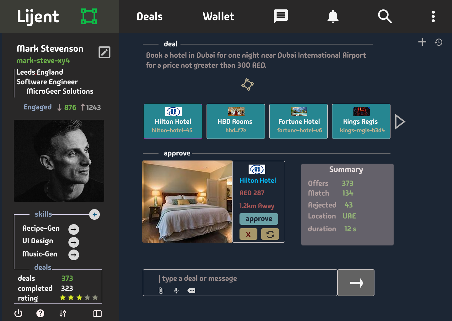 Lijent Deal Interface Screenshot